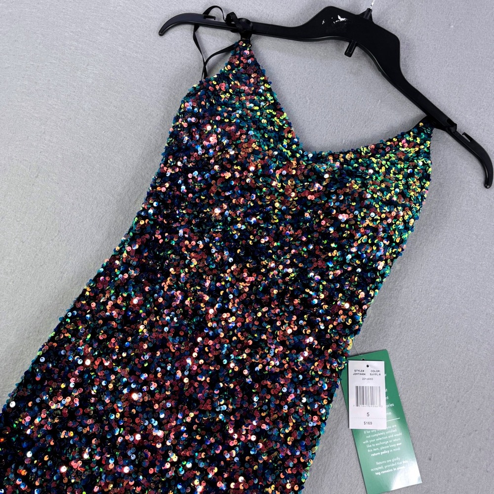 B.Smart Iridescent Sequin Maxi Dress Black Royal Size 5 J2HTX404 Floor Dress